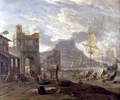 Havn med store og små skibe af Abraham Storck