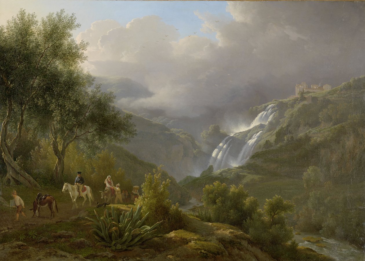 Kaskaderne i Tivoli, med en storm nærmer sig, 1824 af Abraham Teerlink