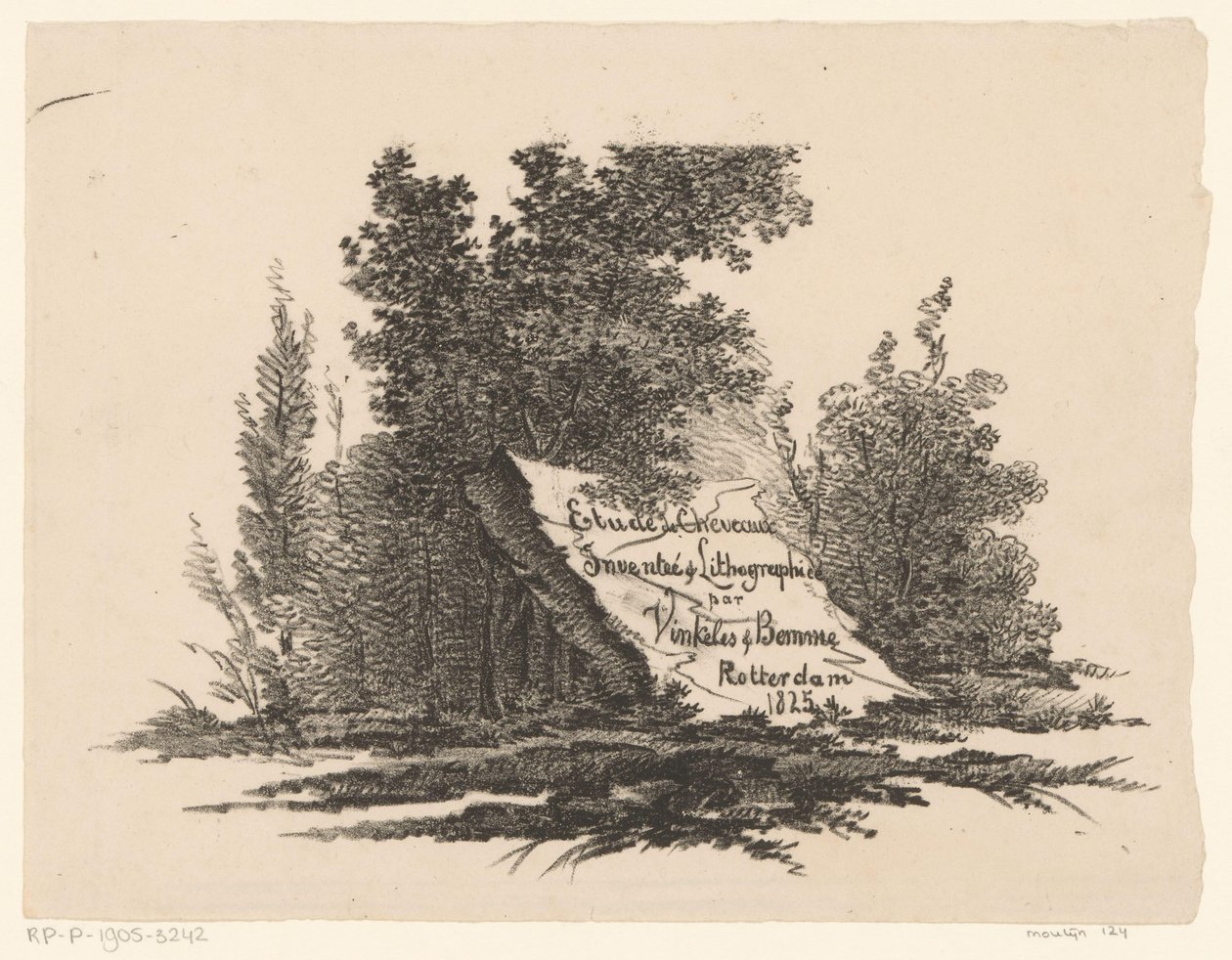Sten i landskab Etude de Chevaux (serietitel på objekt) af Abraham Vinkeles