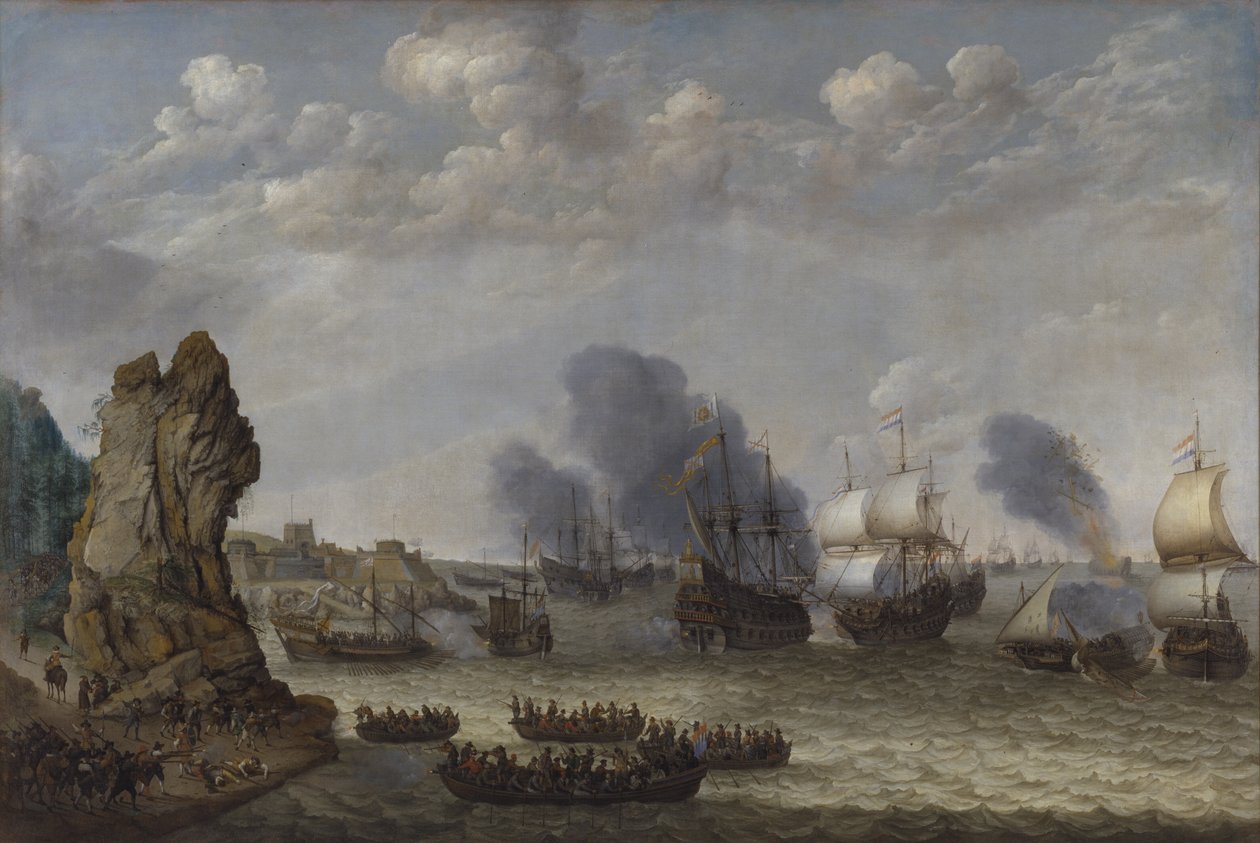 Et slag nær en kyst mellem spaniere og landende hollændere af Abraham Willaerts