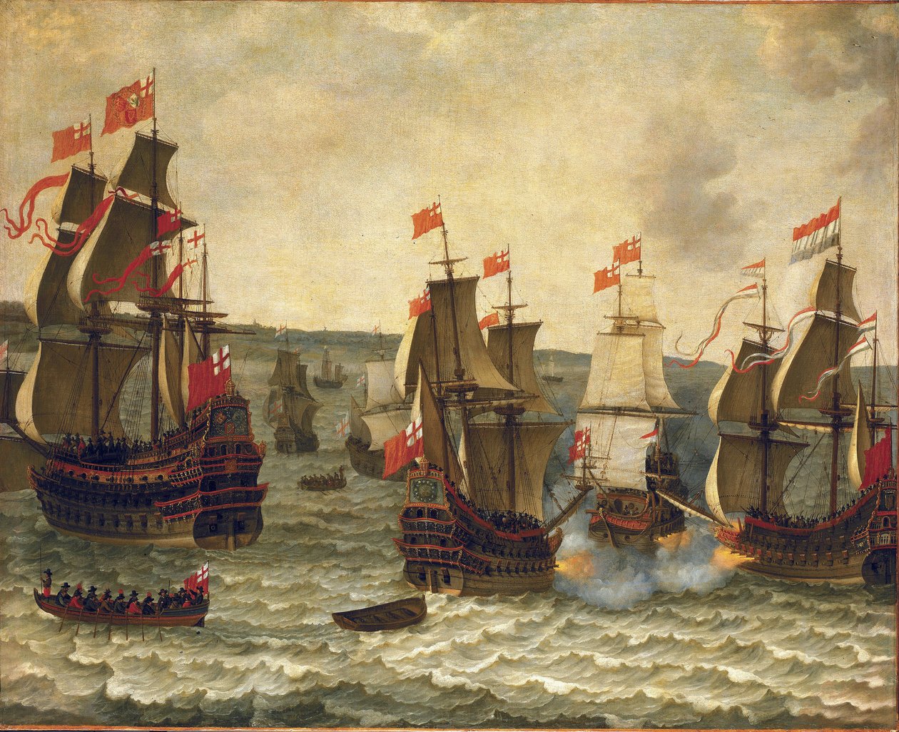 Søslag mellem hollandske og britiske skibe, episode af den første anglo-hollandske krig (Anglo-Dutch) 1652-1654. Olie på træ af Abraham Willaerts (1603-1669). af Abraham Willaerts
