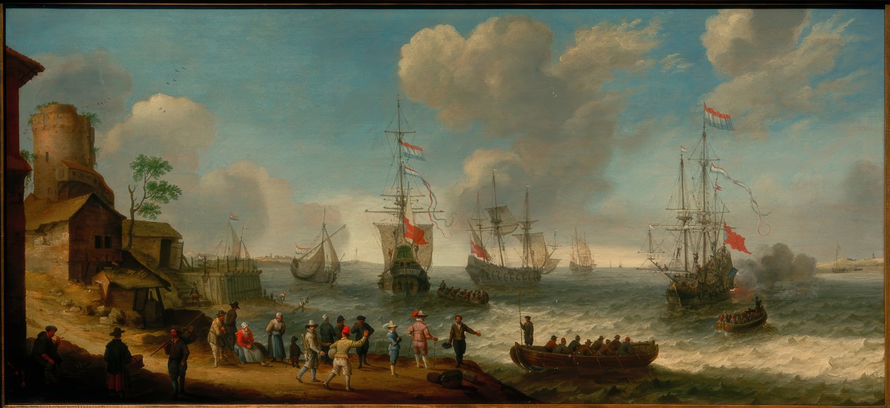 Hollandske skibe i en flodmunding af Abraham Willarts