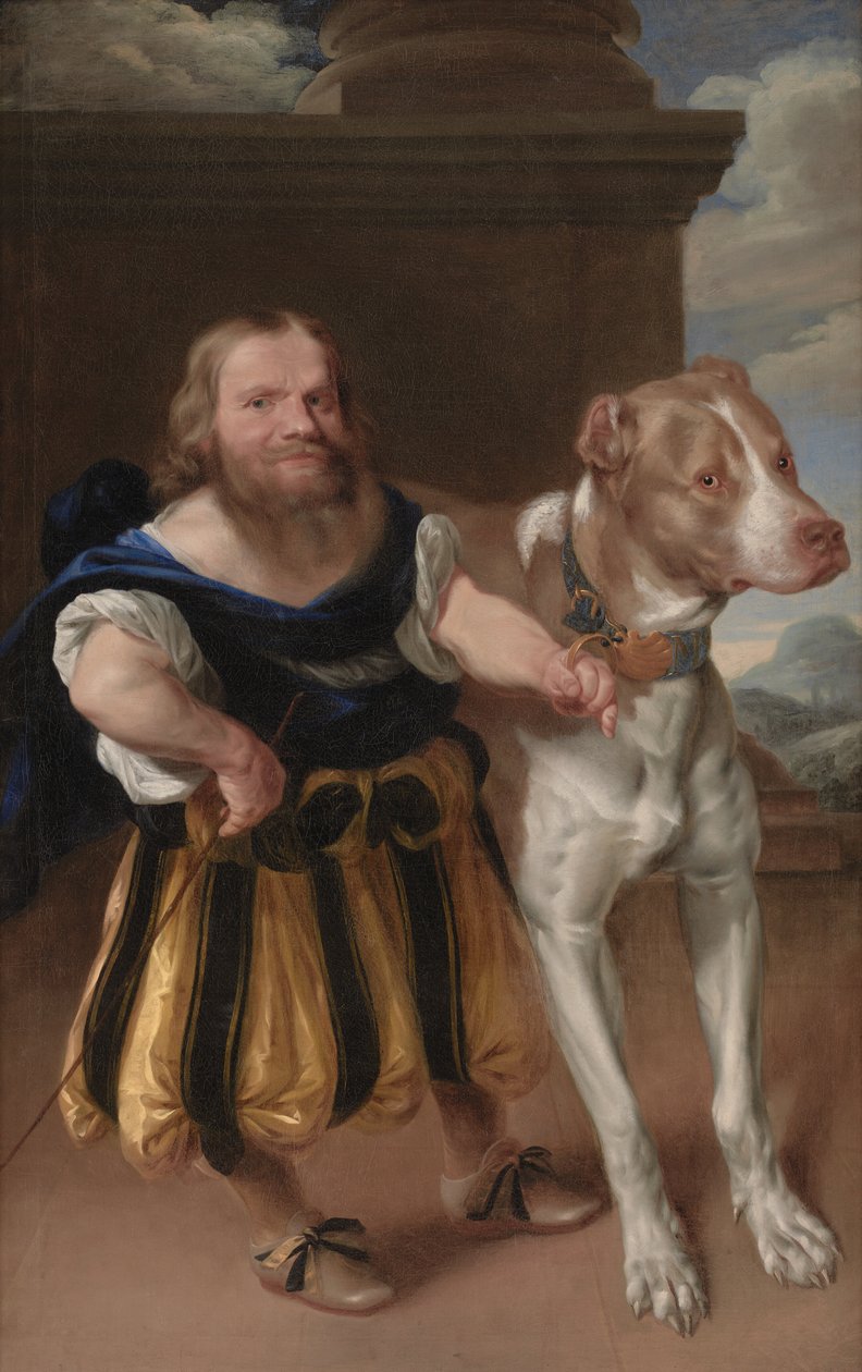 Kurfyrsten af Sachsens italienske dværg, Giacomo Favorchi med prinsesse Magdalene Sibylle hund, Raro af Abraham Wuchters