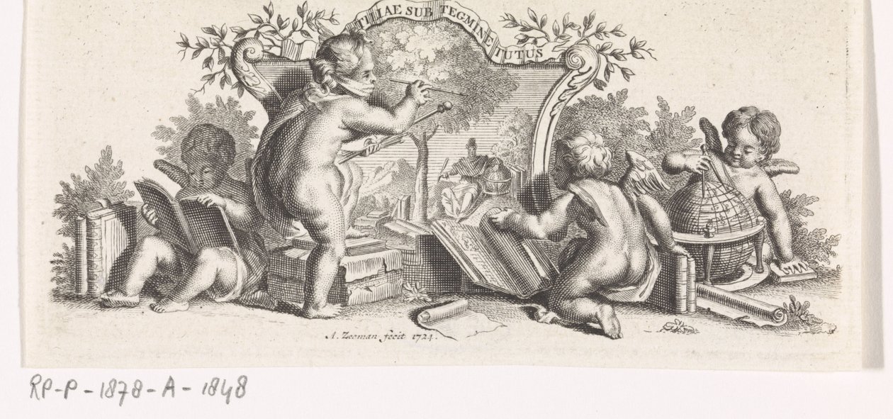 Fire putti studerer og maler af Abraham Zeeman