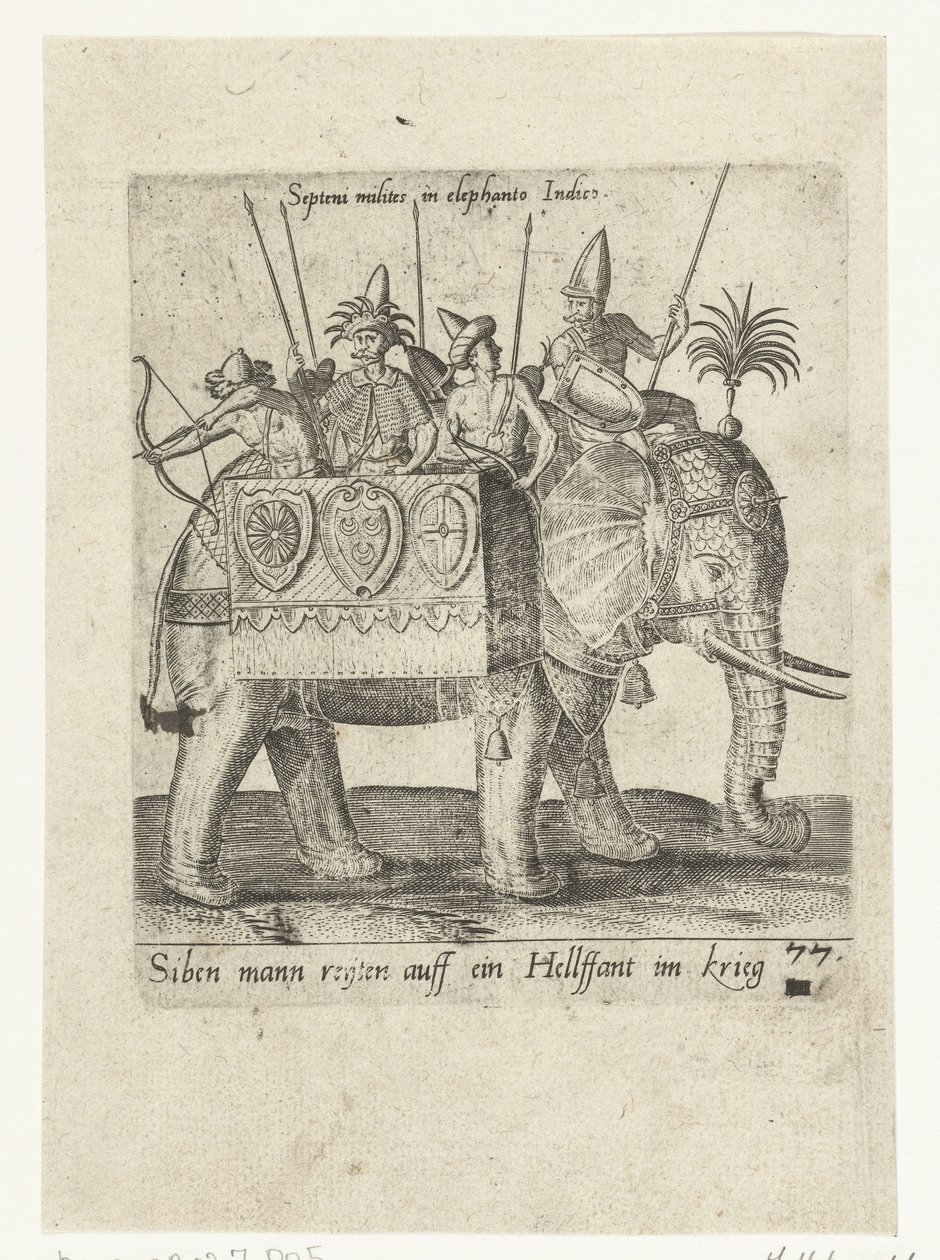 Indianere på en krigselefant af Abraham de Bruyn (attributed to)