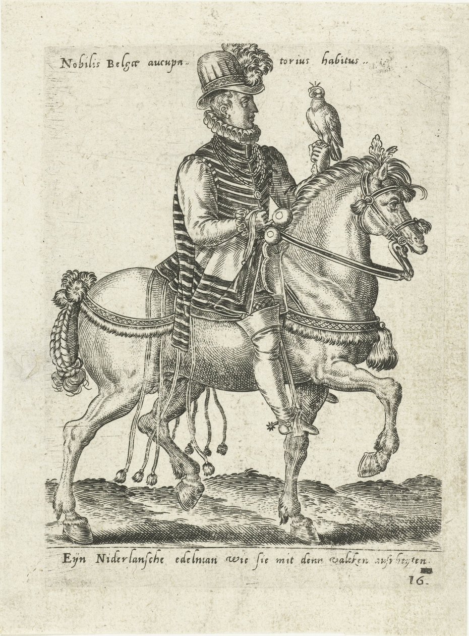 Hollandsk adelsmand på hesterygfalkejagt af Abraham de Bruyn (attributed to)