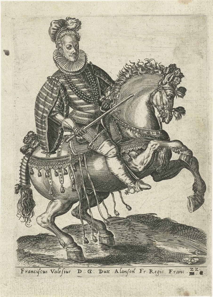 Portræt af François, hertug af Anjou til hest af Abraham de Bruyn (attributed to)