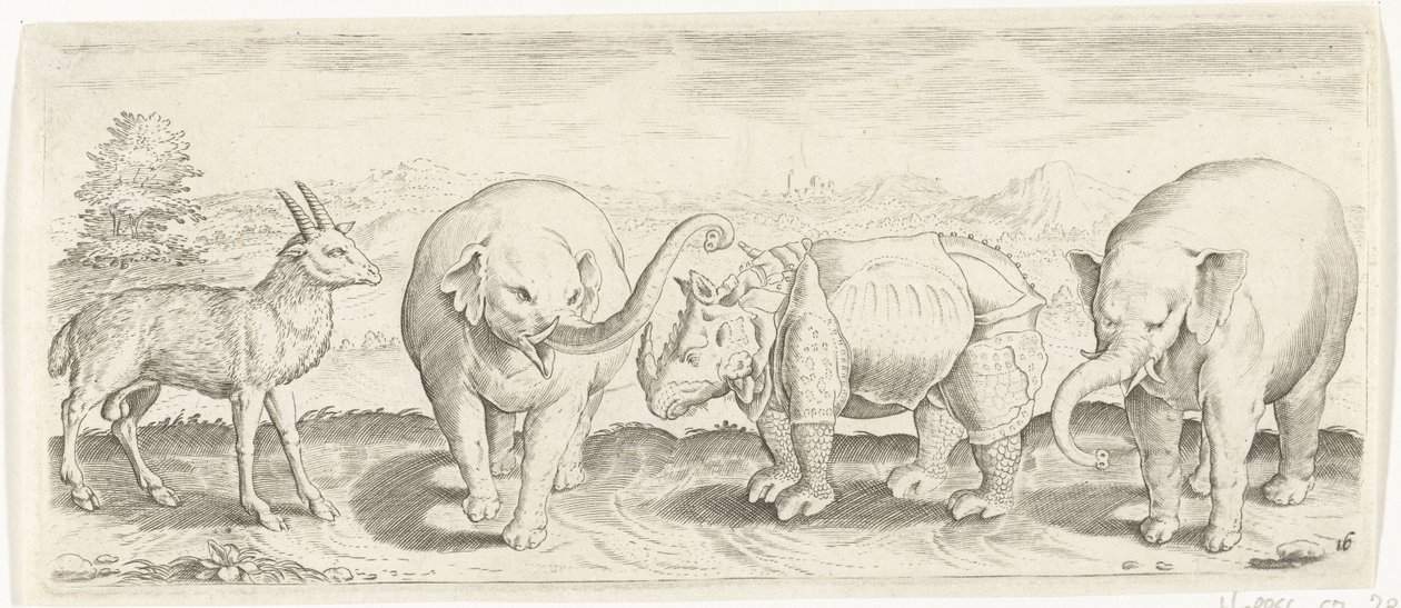 Gazelle, elefant og næsehorn Dyr (serietitel) af Abraham de Bruyn (possibly)
