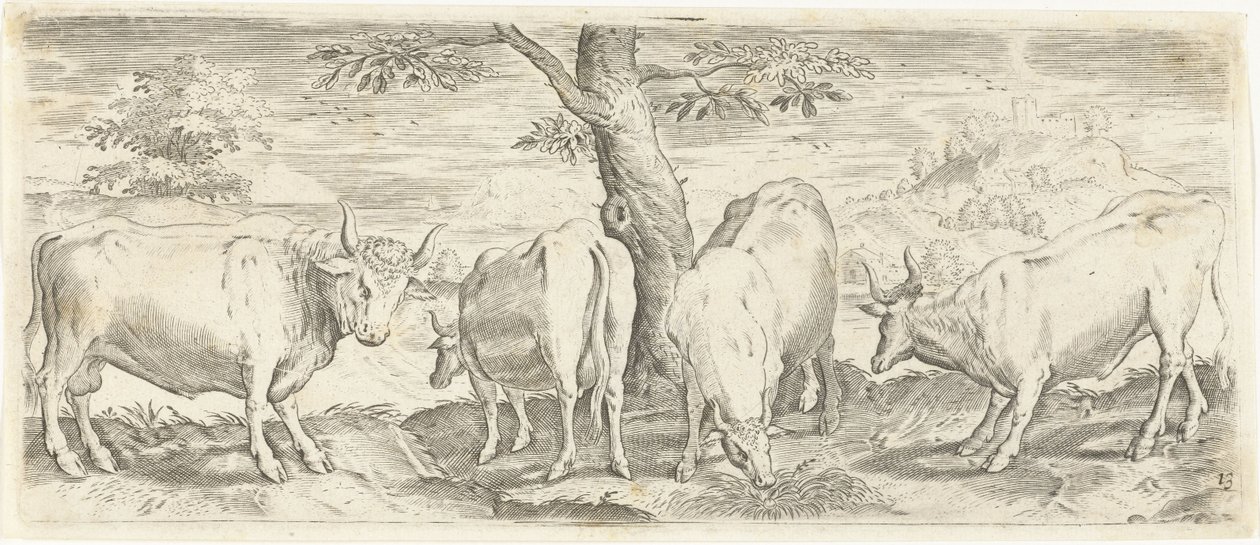 Køer, en tyr og en okse Dyr (serietitel) af Abraham de Bruyn (possibly)