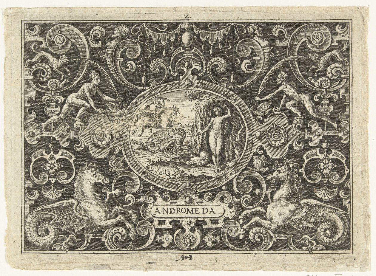 Cartouche: Perseus befrier Andromeda Ovale kartoucher med scener fra Perseus