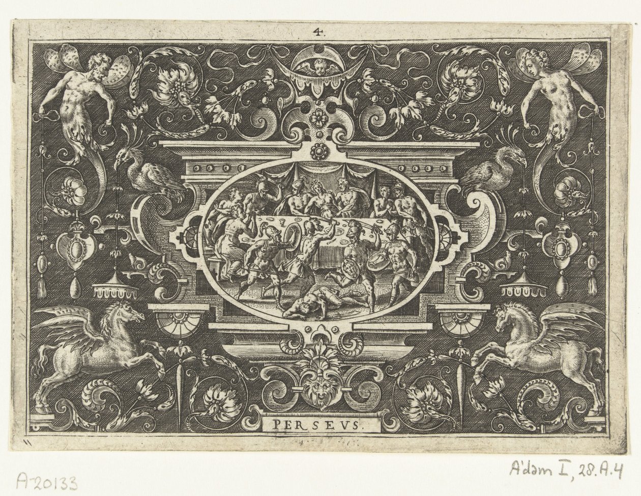 Phineus forstyrrer Perseus og Andromedas bryllup PERSEUS (titel på objekt) af Abraham de Bruyn