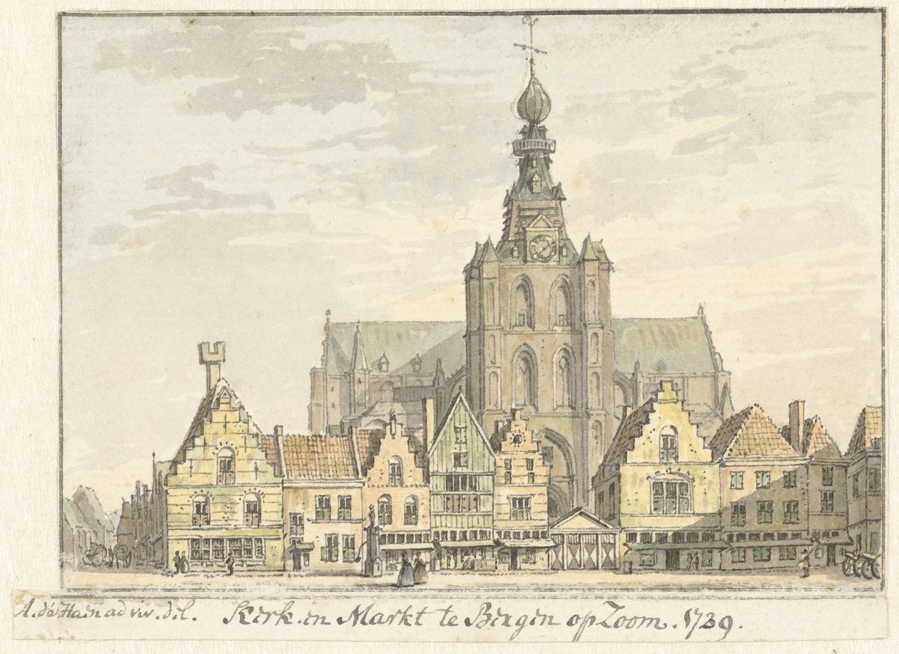 Kirke og Marked i Bergen op Zoom af Abraham de Haen (II)
