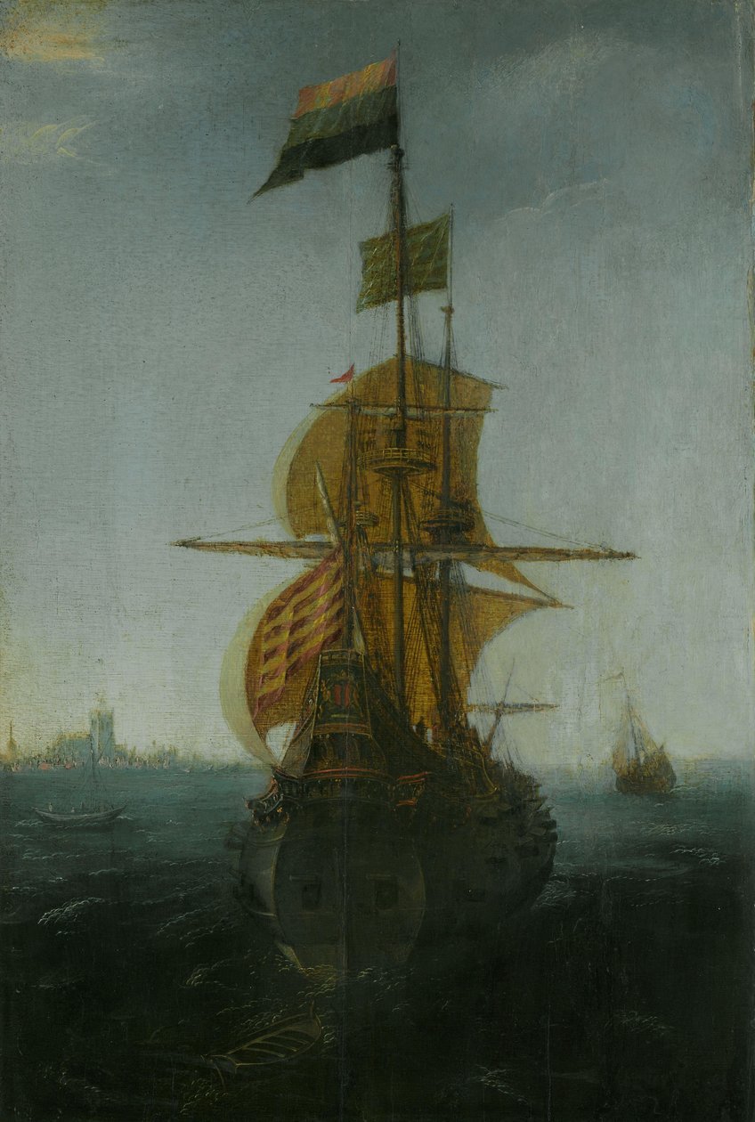 En Amsterdam Ostindiefarer af Abraham de Verwer (attributed to)