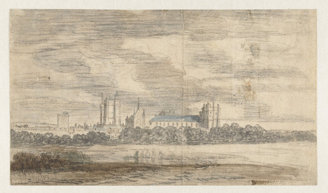 Udsigt over Château de Vincennes, bag en række træer af Abraham de Verwer