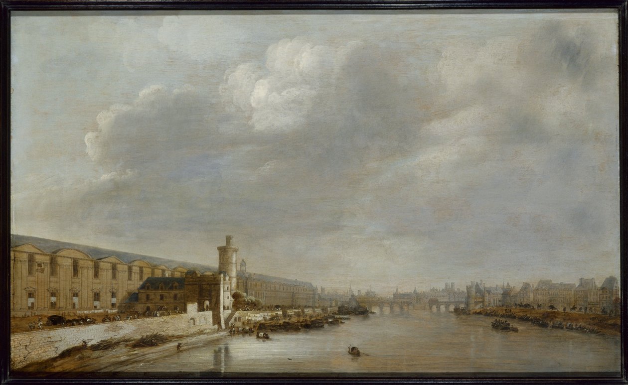 Louvres store galleri med Porte Neuve og Tour du Bois, ca. 1640 (olie på træ) af Abraham de Verwer