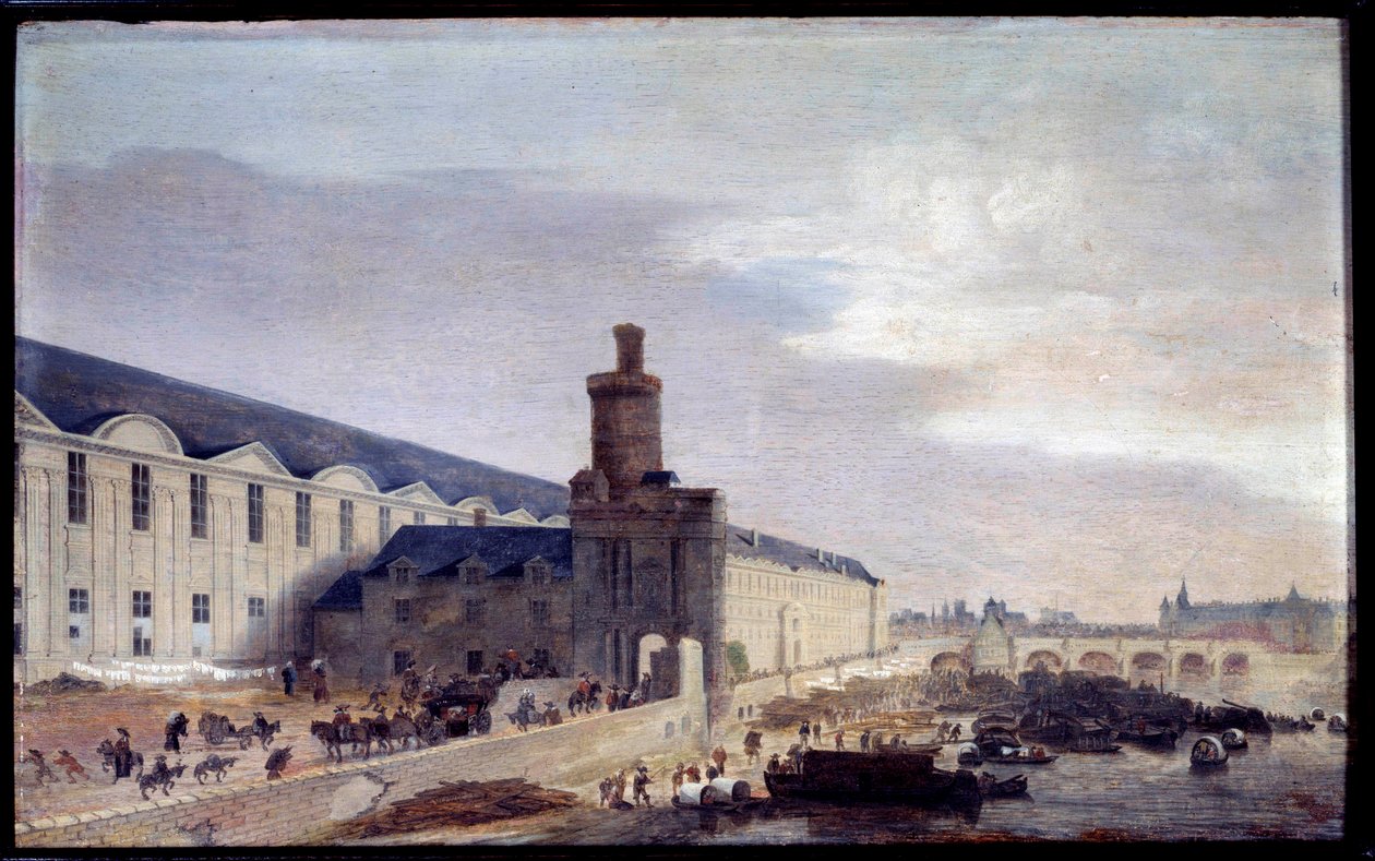 Udsigt over Porte Neuve og Galerie du Louvre omkring 1640. Indgang til Louvre ved bredden af ​​Seinen. Maleri af Abraham de Verwer (1600-1650) 1640 Dim. 0,37 x 0,59 m Paris, Musee Carnavalet af Abraham de Verwer