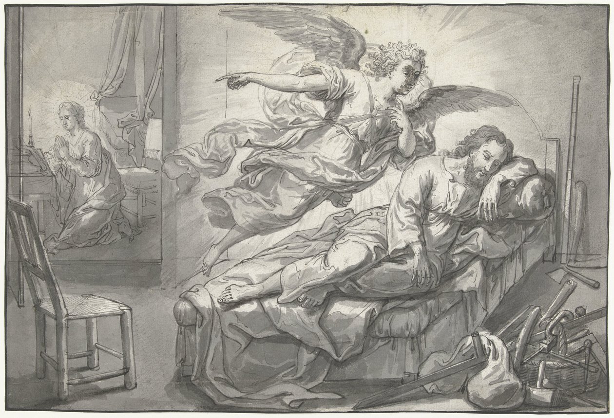 Englen viser sig for Josef i en drøm af Abraham van Diepenbeeck