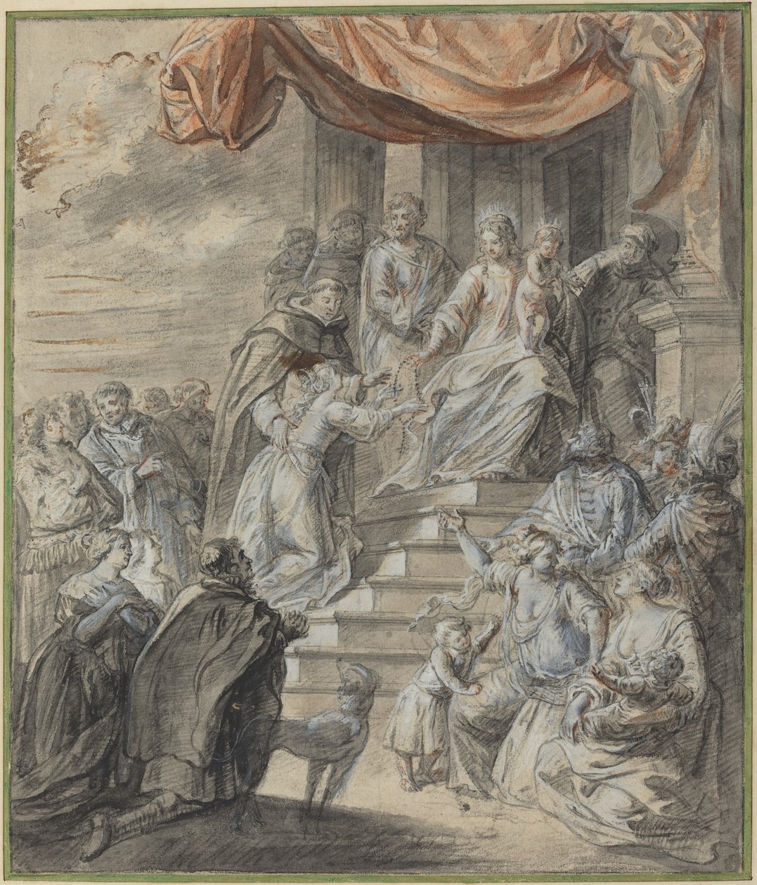 Madonna og barn med rosenkrans og helgen af Abraham van Diepenbeeck