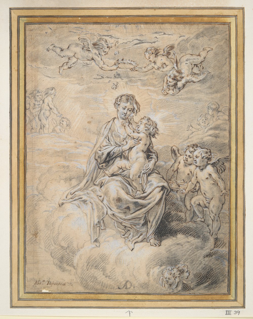 Jomfru og barn i himlen, med Putti af Abraham van Diepenbeeck