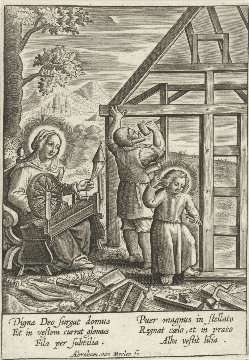 Kristus hjælper Joseph med at bygge et hus af Abraham van Merlen