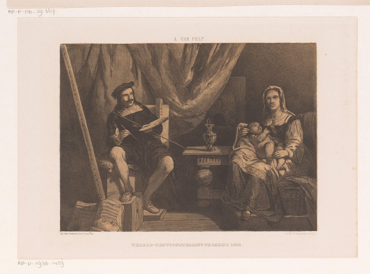 Maler med kone og barn i sit atelier Verdensudstilling i Paris 1855 (serietitel) af Abraham van Pelt