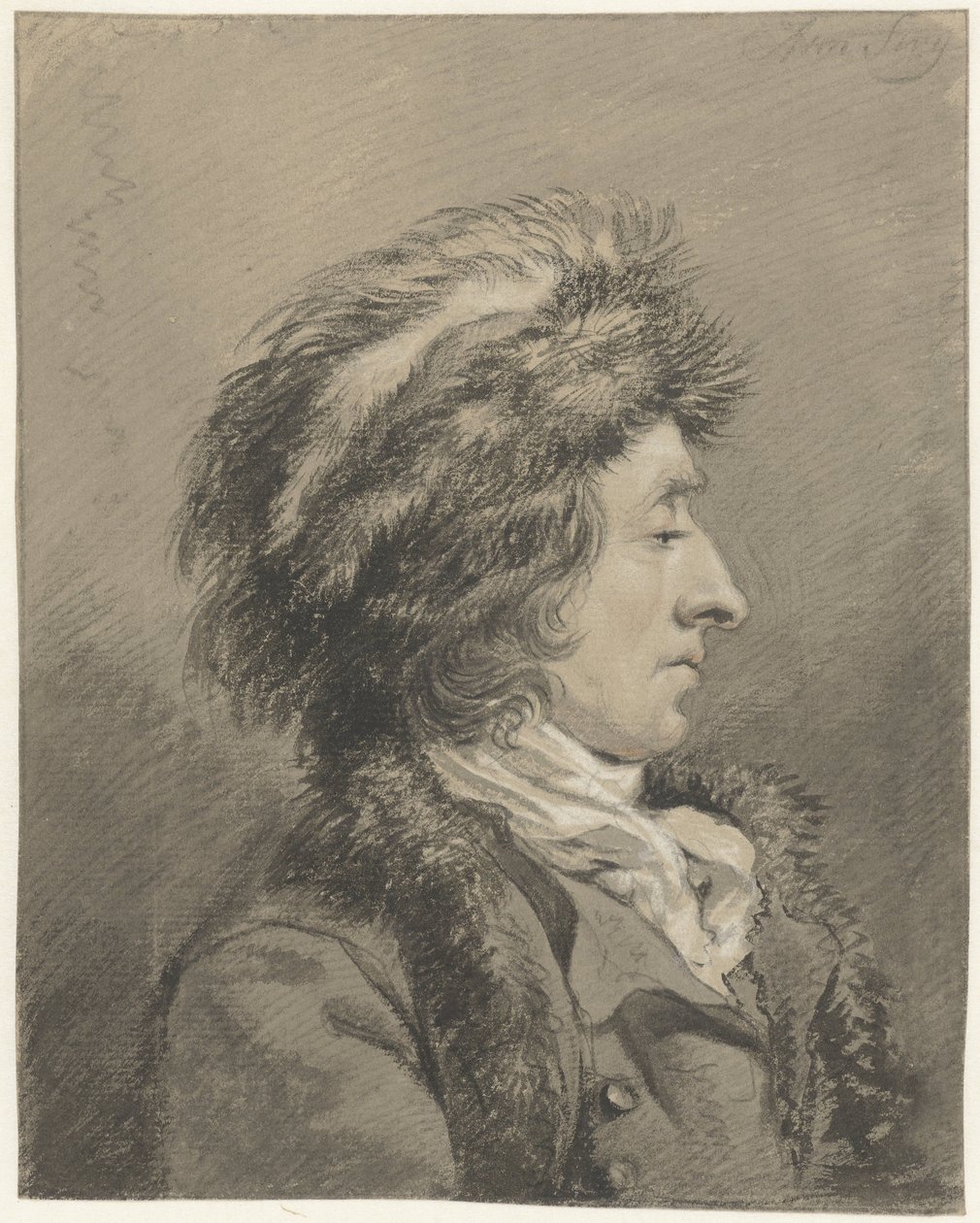Mand med pelshue, profil til højre af Abraham van Strij (I)