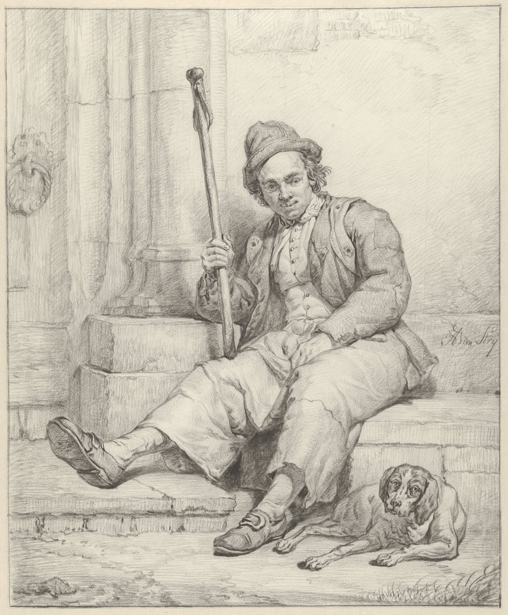 Siddende mand med hund af Abraham van Strij (I)