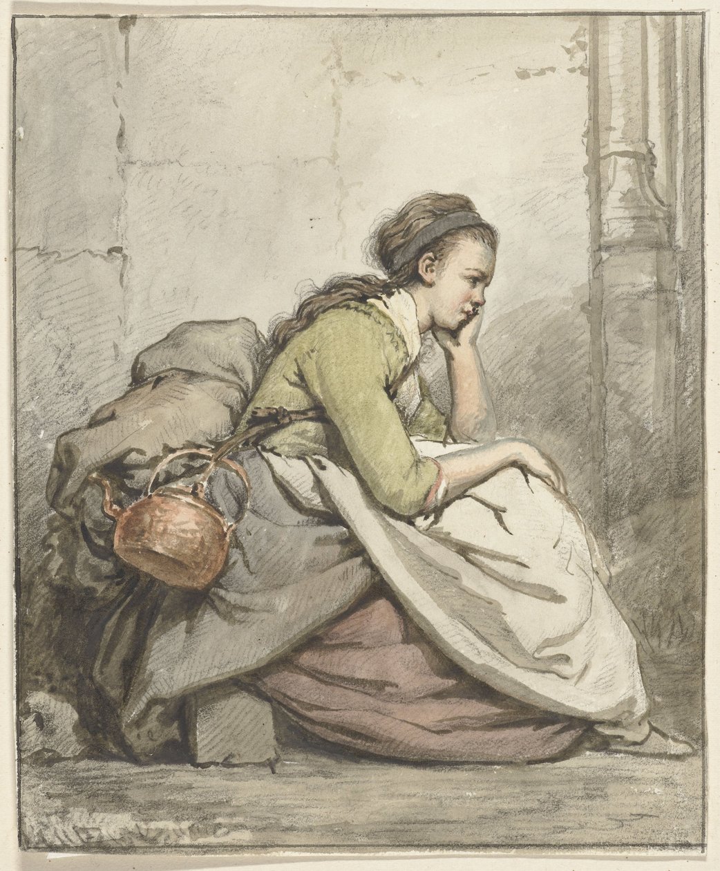Siddende kvinde med kobberkedel af Abraham van Strij (I)