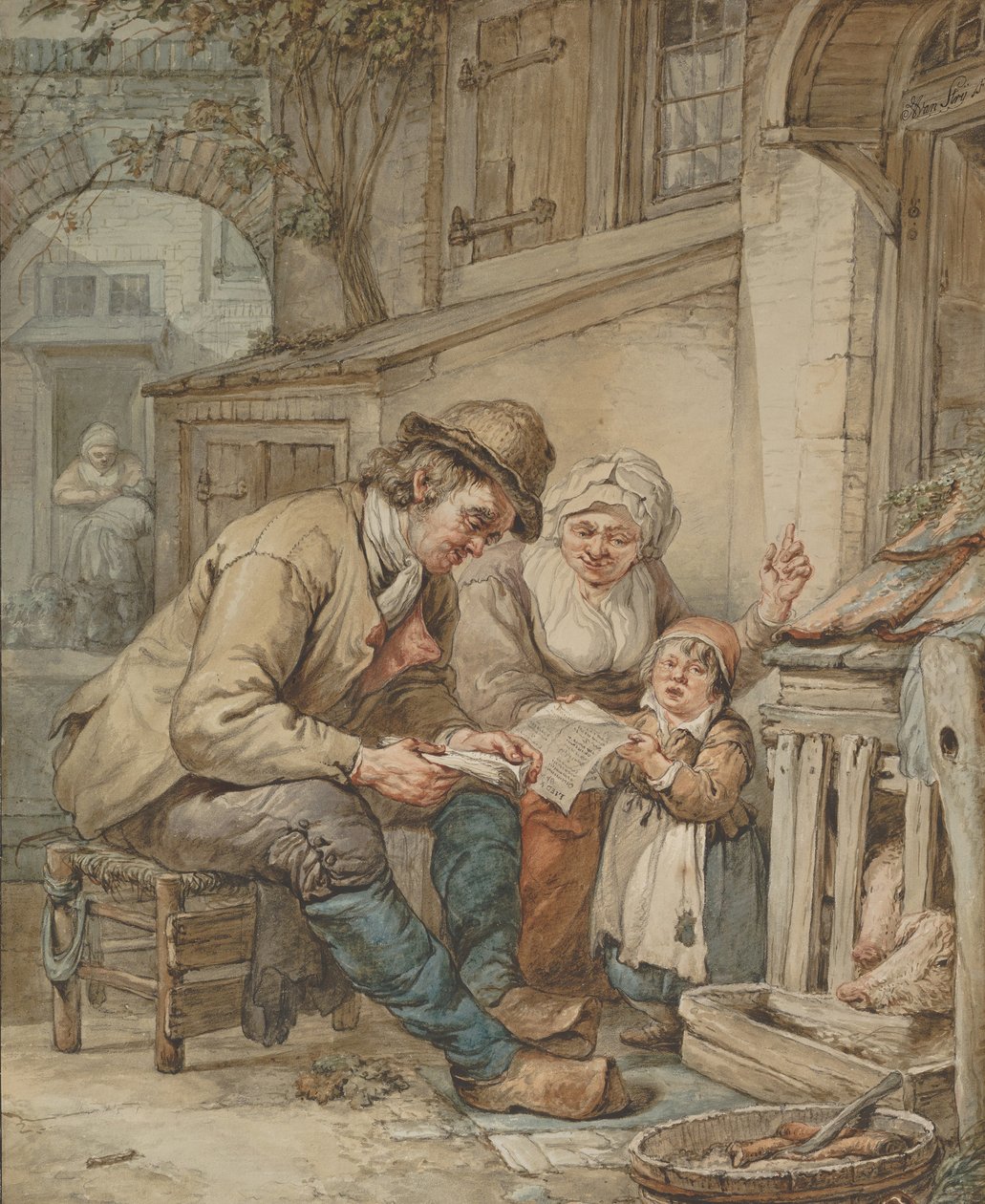 Forældre underviser deres datter en sang, begyndelsen af det 19. århundrede. af Abraham van Strij