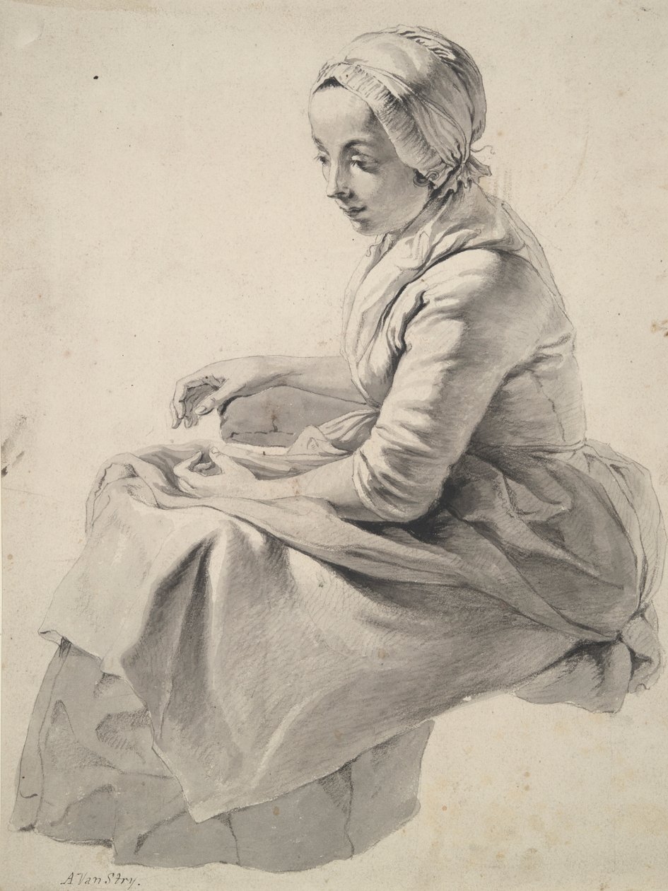 Siddende kvinde af Abraham van Strij
