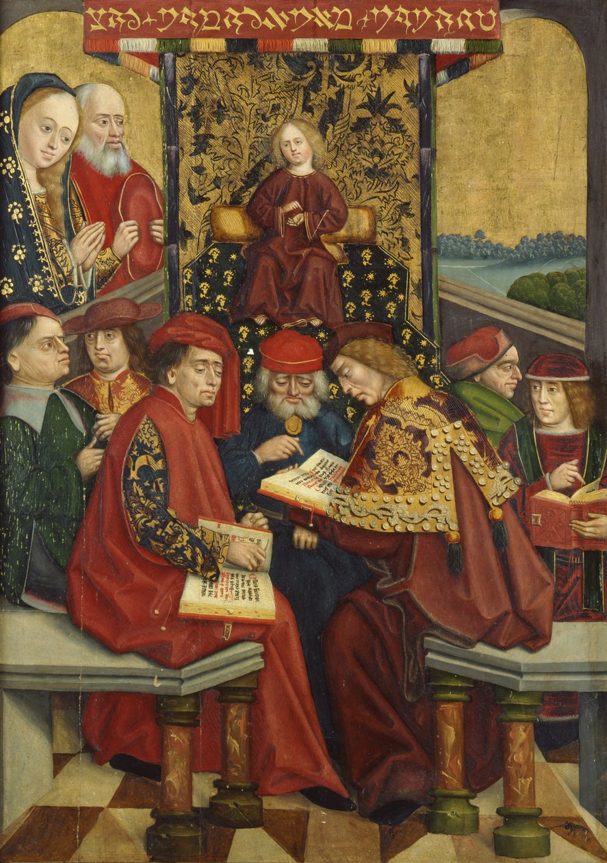 Strid med lægerne, fra kuppelalteret, 1499 (tempera på panel) af Absolon Stumme