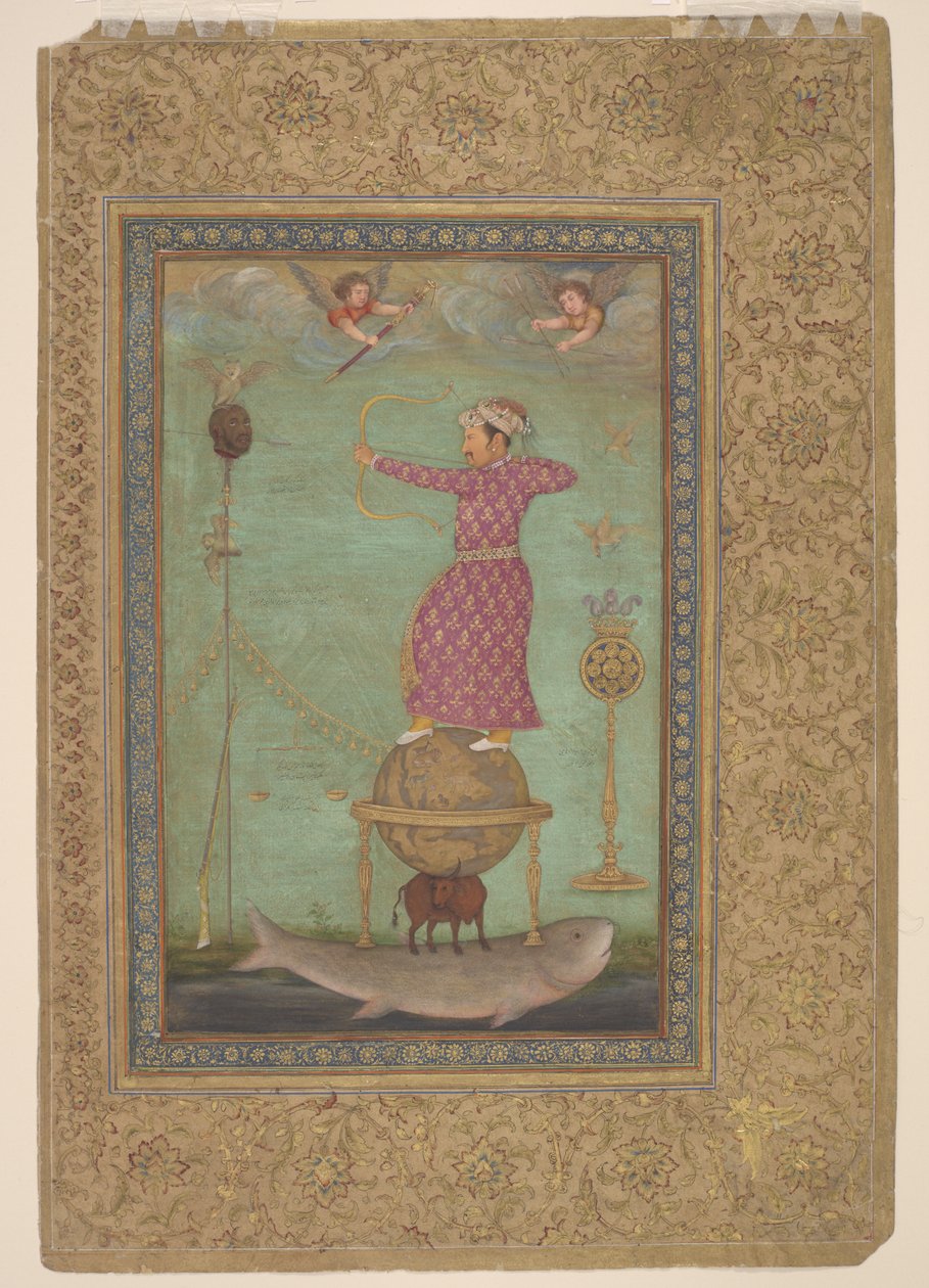 Jahangir skyder hovedet af Malik Ambar, begyndelsen af det 17. århundrede (uigennemsigtig akvarel, blæk og guld på papir) af Abu