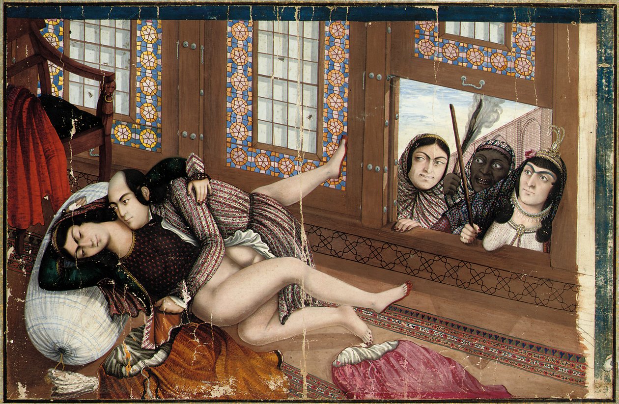 Omfavnende elskende, anden halvdel af det 19. århundrede (gouache på papir) (se også 2629159-60) af Abu