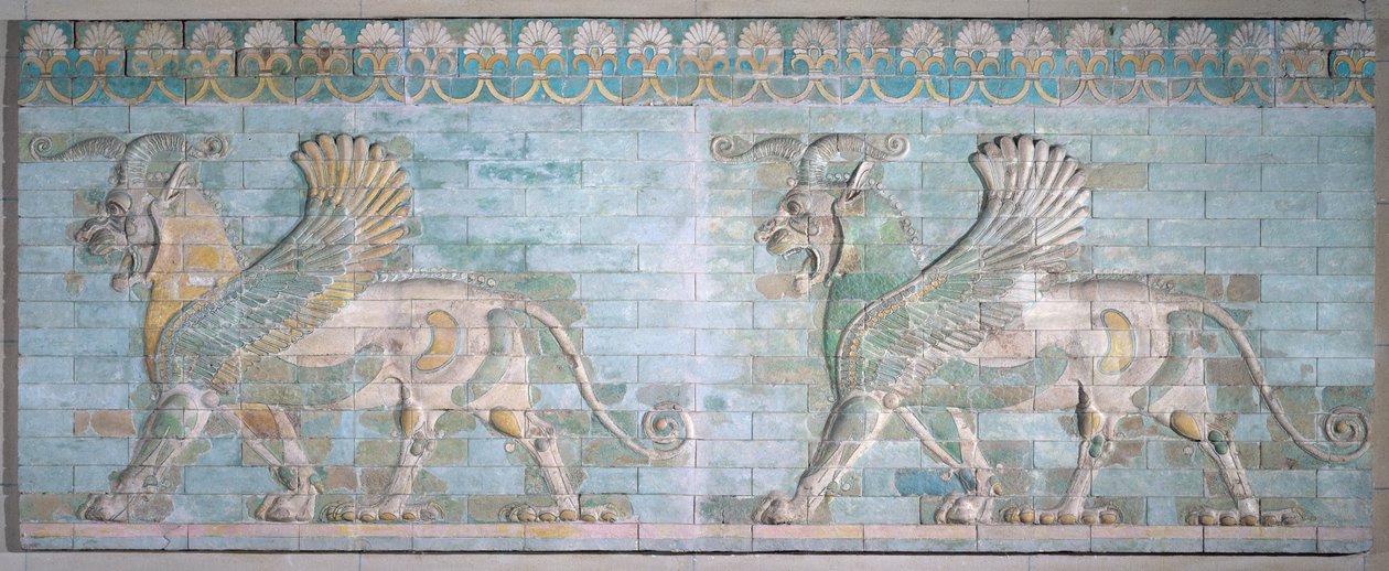 To bevingede griffiner, fra Artaxerxes-paladset, Susa, Achaemenian Period, 6.-5. århundrede f.Kr. (polykrome glaserede mursten) af Achaemenid
