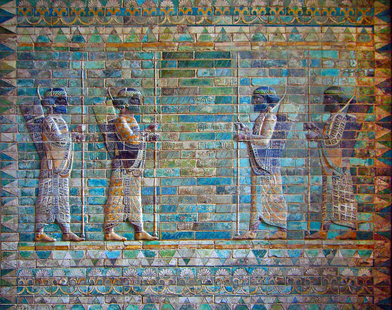 Detalje fra frise af bueskytter, Palace of Darius I, Susa, Iran, ca. 510 f.Kr. (glaseret mursten) af Achaemenid