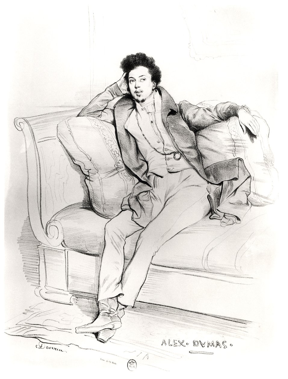 Alexandre Dumas Pere (1803-70) graveret af Charles Etienne Pierre Motte (1785-1836) af Achille Devéria