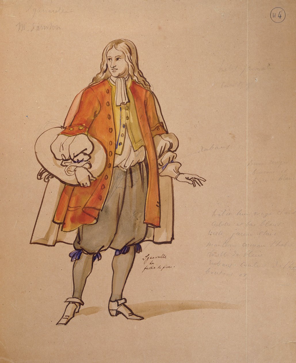 Kostumeudkast til en 1847-opførelse af "Don Juan" af Moliere (1622-73) på Comedie Francaise (pen og blæk og wc på papir) af Achille Devéria
