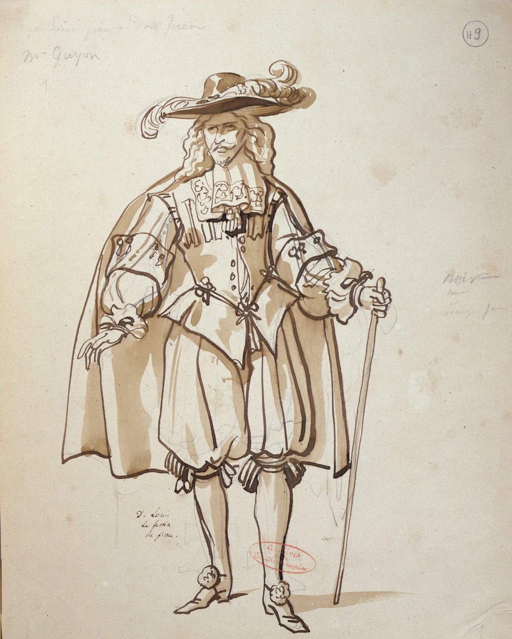 Kostumeudkast til en 1847-opførelse af "Don Juan" af Moliere (1622-73) på Comedie Francaise (pen og blæk og wc på papir) af Achille Devéria