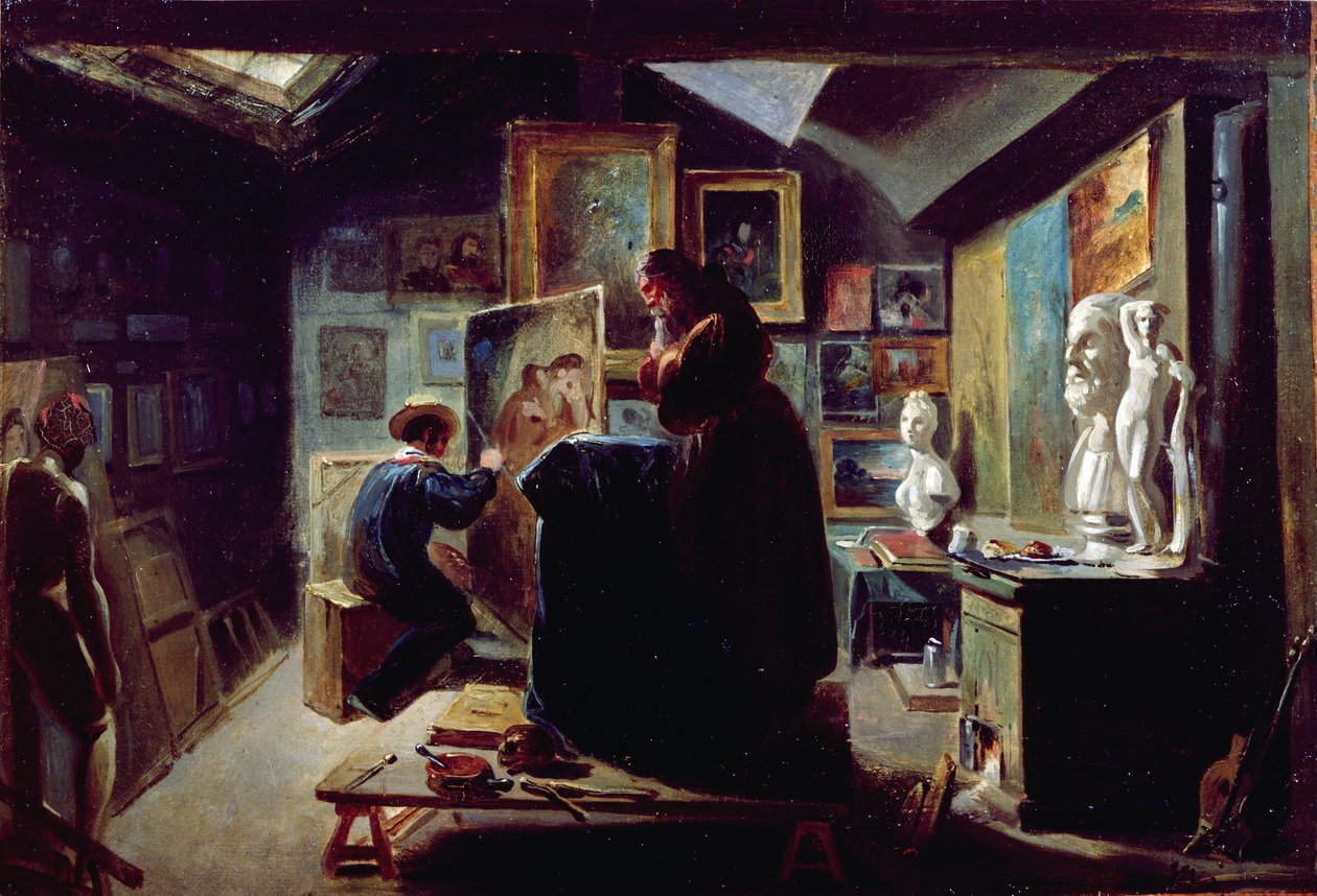 I Kunstnerens Atelier, 1820-30 af Achille Devéria
