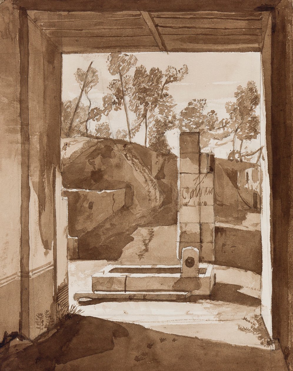 Pompeji, med tilføjelser af en Borbone-pupil (blyant og sepia-vaske på papir) af Achille Vianelli