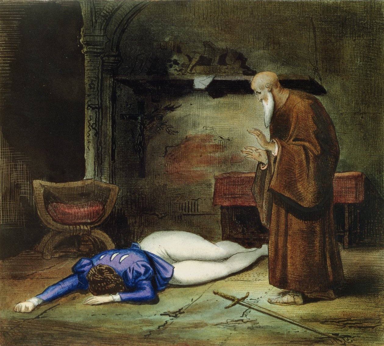 Romeos død (chromolitho) af Achille Devéria
