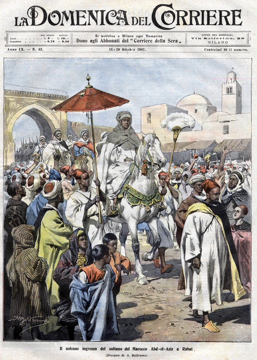 Abdelaziz (Al-Hassan Muhammad Al-Hassani Al-Alawi) Forbindelsen i Marokko blev udvist i oktober 1907 (Marrakesh) af Achille Beltrame