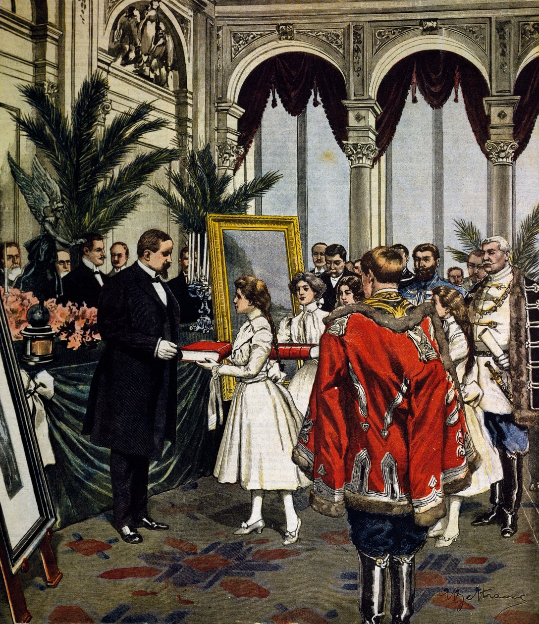 Jubilæum for forfatteren af Quo Vadis?, præsentation af gaver til Sinkievicz i Warszawa, illustration af Achille Beltrame, La Domenica del Corriere, nr. 3, 20. januar af Achille Beltrame
