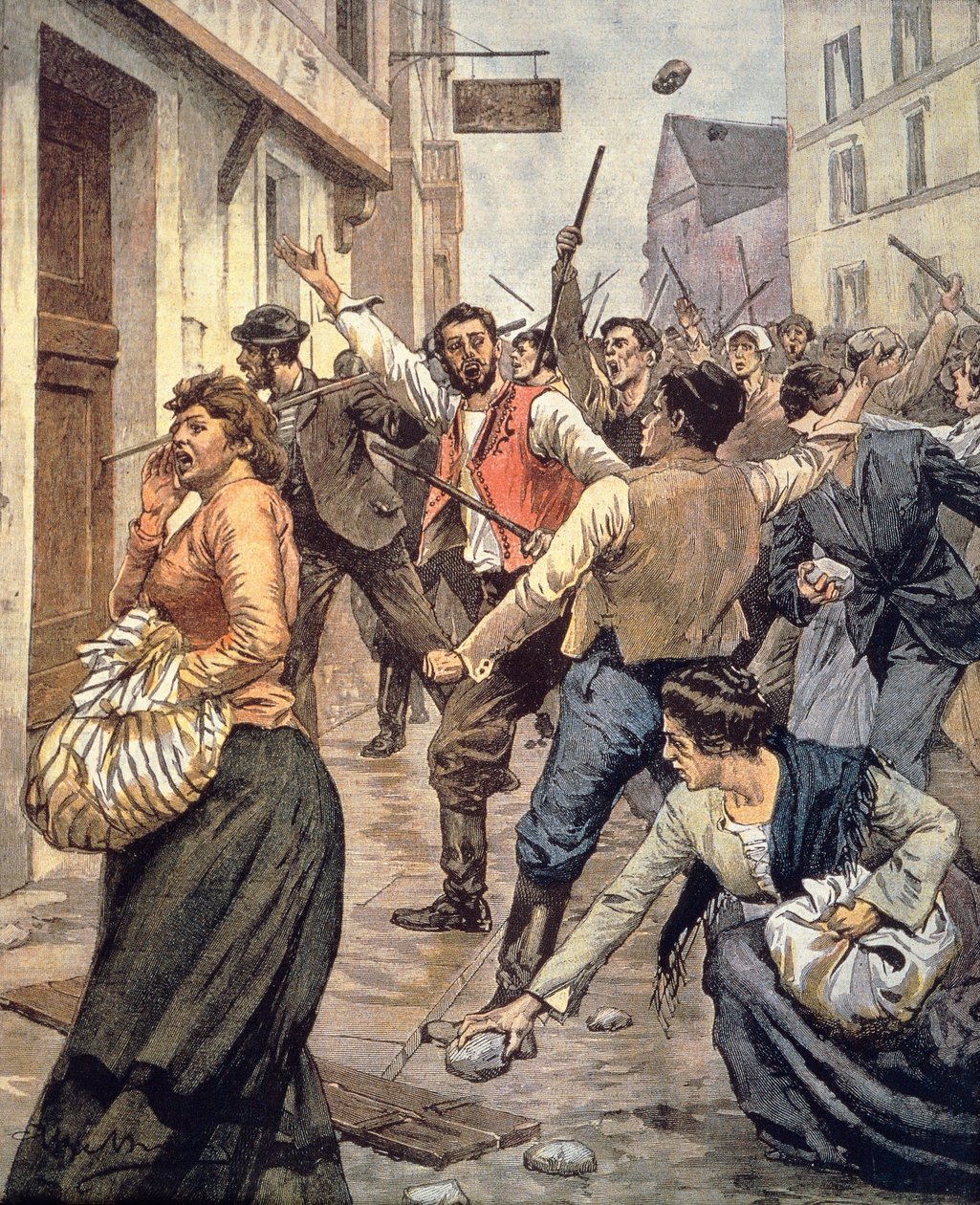 Antisemitiske optøjer i Moravia, Achille Beltrame (1871-1945), fra La Domenica del Corriere, 12. november af Achille Beltrame