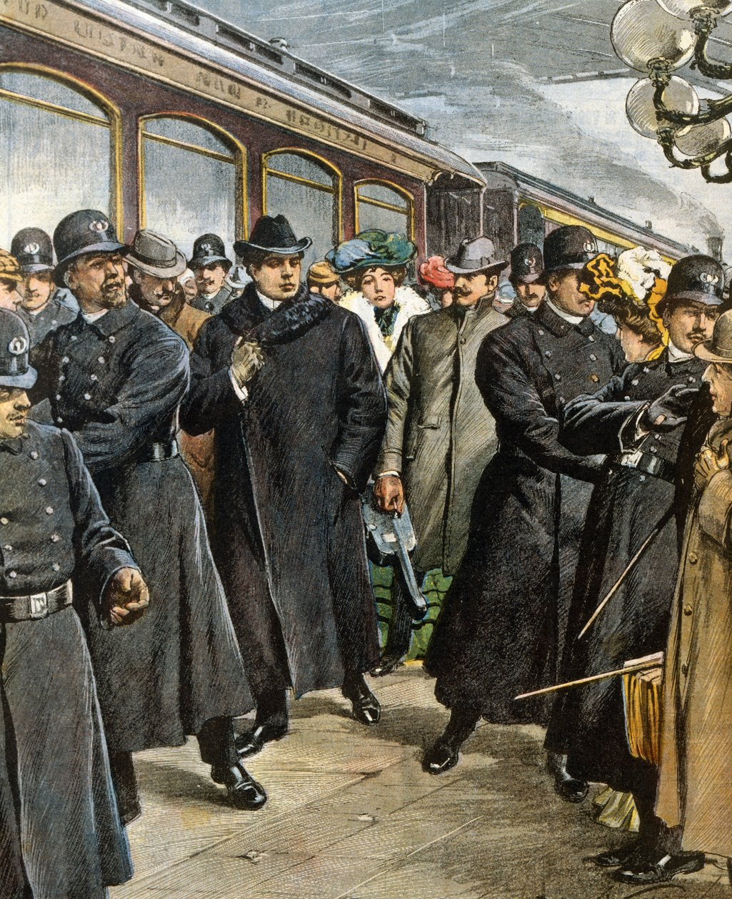 Ankomst af den italienske komponist Pietro Mascagni (1863-1945) til New York af Achille Beltrame