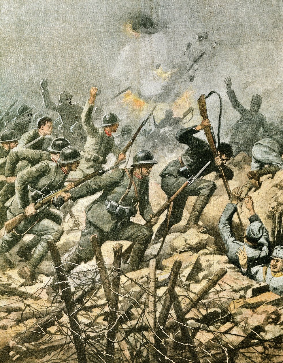 Assault on Mount Ortigara, af Achille Beltrame (1871-1945), illustration fra La Domenica del Corriere af Achille Beltrame