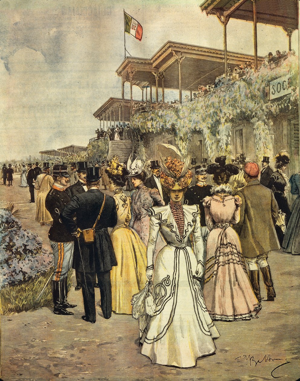 Ved hestevæddeløb i San Siro (Milano), af Achille Beltrame (1871-1945), fra La Domenica del Corriere, 4. juni 1899 af Achille Beltrame