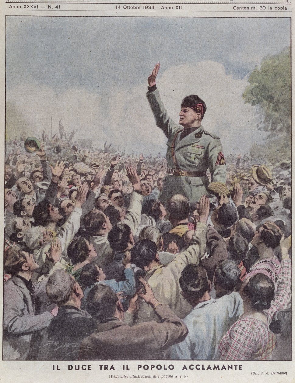Benito Mussolini (1883-1945) hyldet af folket, fra 