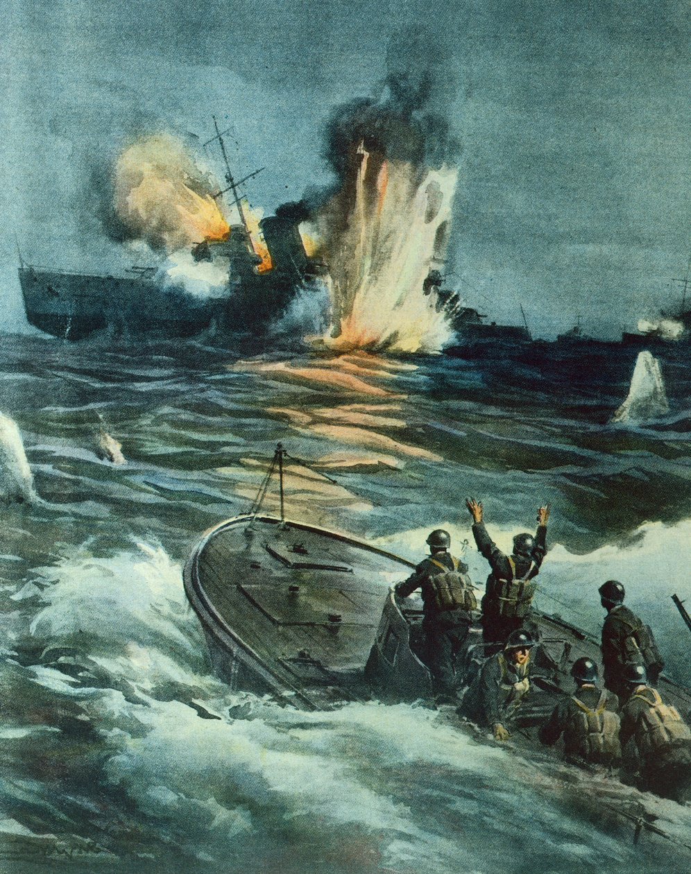 Britisk krydser sænket af italienske MAS, 1. juni af Achille Beltrame