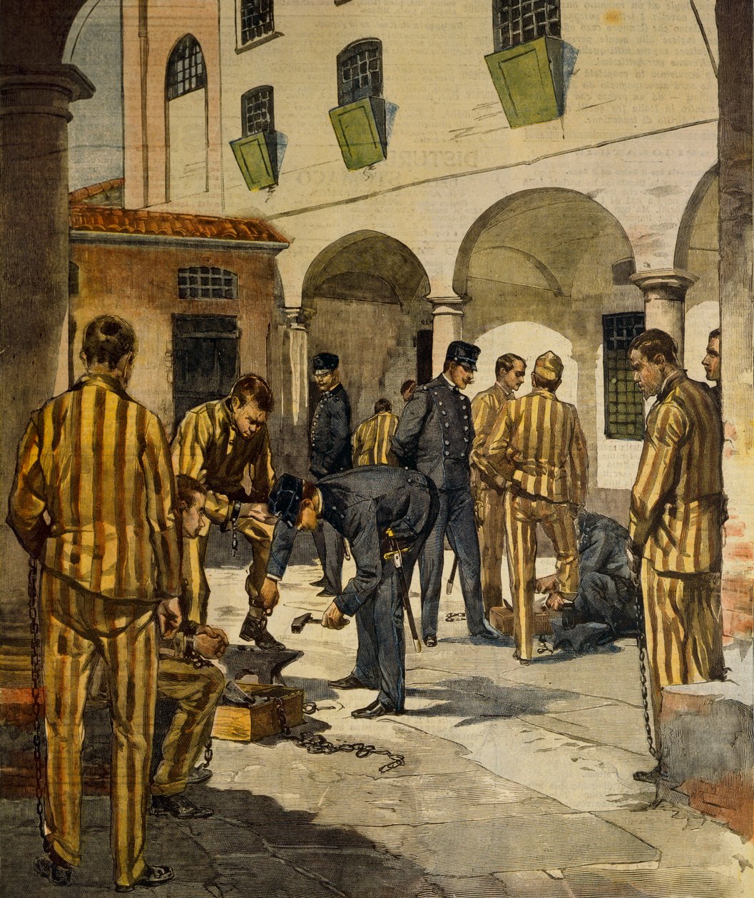Civile reformer: afskaffelse af lænker i Italiens fængsler af Achille Beltrame (1871-1945), fra La Domenica del Corriere, 3. oktober 1902 af Achille Beltrame